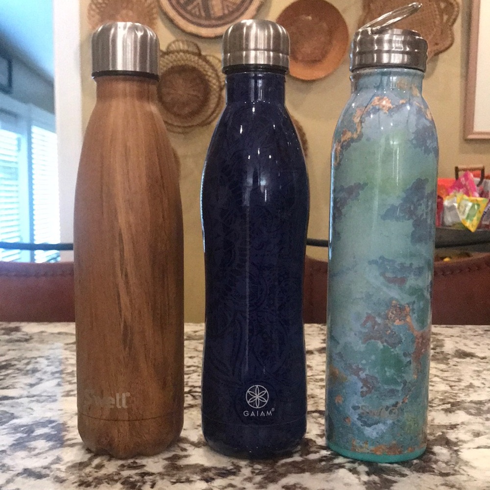 S'well, Gaiam and SwigInsulated Water Bottles - Wood, Blue, and Aqua